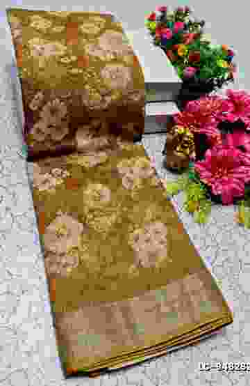 KUBERA ELITE  BRIDAL RAPIER FANCY  LIGHT WEIGHT SILK TYPE SAREES - BROWN