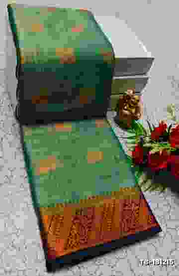 DIGITAL EMBROIDERY PRINTING COTTON SAREES - EMERALD COLOUR