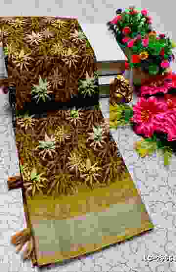 DIGITAL EMBROIDERY PRINTING COTTON SAREES - EMERALD COLOUR