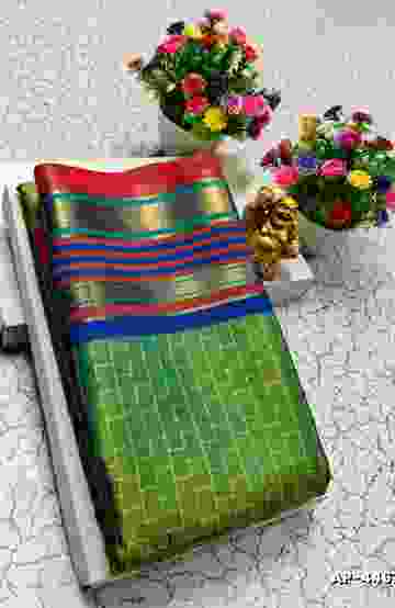 BRIDAL SILK GOLD SILVAR AND COPPER ZARI WEAVE AND WEDDING ART SILK SAREES - CREAM (2)