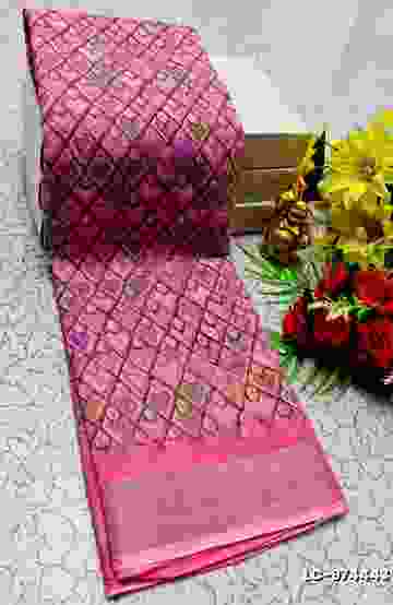 TRENDING KERALA SPECIAL FULL WORK EMBOSSED DIGITAL PRINTING TISSUE SAREE COLLECTIONS - PEACH COLOUR (4)