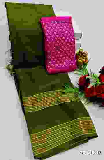 GEORGETTE  FANCY SOFT SILK SAREES - OLIVE GREEN