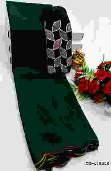 GEORGETTE  FANCY SOFT SILK SAREES - DARK GREEN (1)