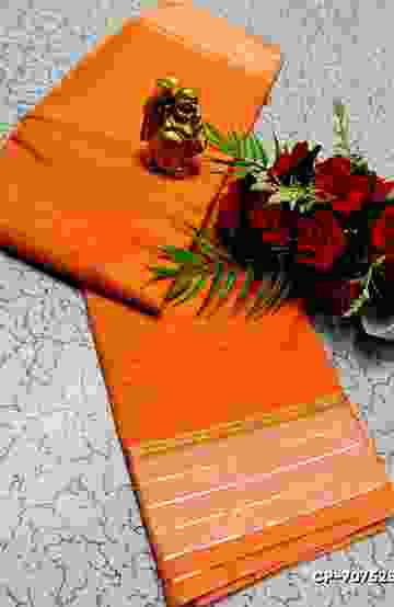 FANCY PLAIN COTTON  SOFT SILK SAREES - ORANGE N