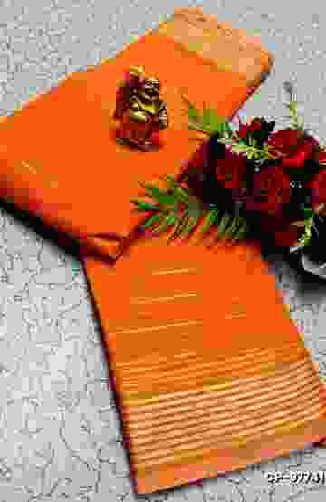 DESIGNER SOFT BANARASI SILK WITH KALAMKARI THEME  EXCLUSIVE MODEL WITH PURE ZARI  BORDER - LIGHT PEACH