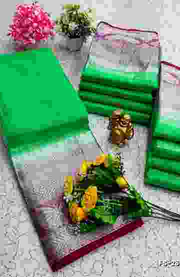 FANCY SILVAR ZARI PLAIN  SOFT SILK SAREES - EMERALD COLOUR
