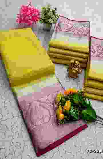 MODERN FANCY SOFT SILK SAREES WITH BUTTA DESIGN - YELLOW (2)