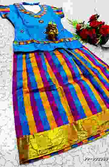 KIDS TRENDY WEAR PATTU PAVADAI SET - BLUE COLOUR