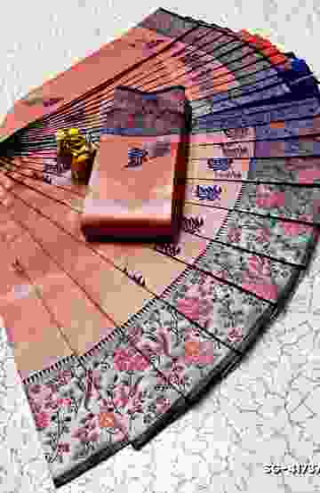 DESIGNER SOFT BANARASI SILK WITH KALAMKARI THEME  EXCLUSIVE MODEL WITH PURE ZARI  BORDER - BLUE COLOUR