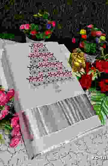 TRENDING KERALA SPECIAL FULL WORK EMBOSSED DIGITAL PRINTING TISSUE SAREE COLLECTIONS - BEIGE COLOUR (18)
