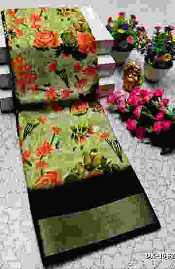 DIGITAL PRINTING DOLA SILK COTTON SAREES - PESTA GREEN