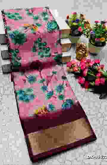 DIGITAL PRINTING DOLA SILK COTTON SAREES - BABY PINK