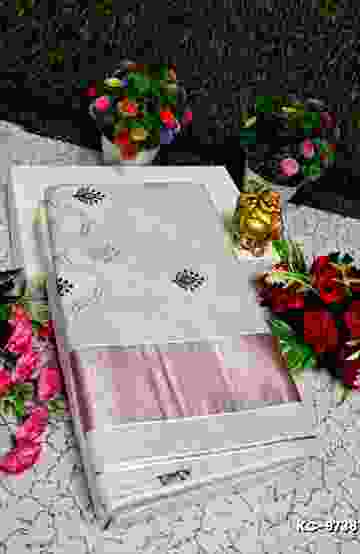 TRENDING KERALA SPECIAL FULL WORK EMBOSSED DIGITAL PRINTING TISSUE SAREE COLLECTIONS - IVORY COLOUR (34)