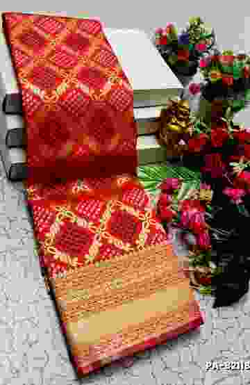 TRANDING PATOLA SILK SAREES - TOMATO COLOUR