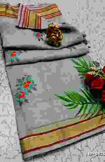 DIGITAL EMBROIDERY PRINTING COTTON SAREES - AS COLOR (6)