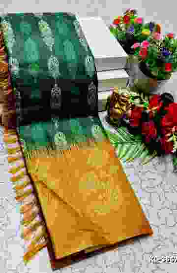 DEGITAL KARGIL PRINTED  COTTON TYPE SAREE - - BOTTLE GREEN
