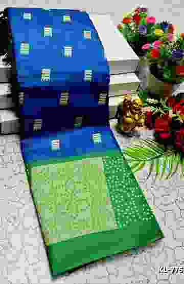 DIGITAL EMBROIDERY PRINTING COTTON SAREES - EMERALD COLOUR