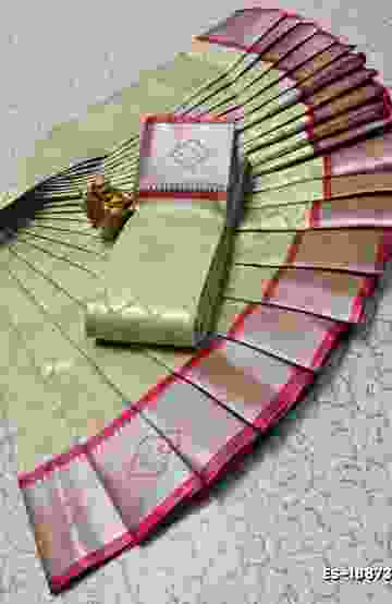 DESIGNER SOFT BANARASI SILK WITH KALAMKARI THEME  EXCLUSIVE MODEL WITH PURE ZARI  BORDER - BLUE COLOUR
