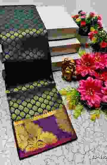 BANARASI POCHAMPALLY ALL OVER BODY SILVAR ZARI BUTTA DESIGN   FUNCTION WEAR SOFT SILK SAREES - SLATE COLOUR