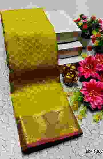 HANDLOOM KHADI COTTON SAREE WITH HAND PAINTED WORK - YELLOW