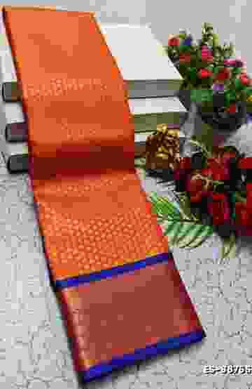 DESIGNER SOFT BANARASI SILK WITH KALAMKARI THEME  EXCLUSIVE MODEL WITH PURE ZARI  BORDER - LIGHT PEACH