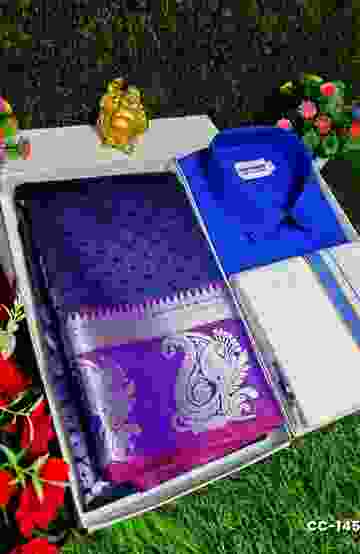 COUPLE COMBO MATCHING AND MATCHING TRADITIONAL SET MATCHING COMBO FOR FESTIVAL SEASONS - ROYAL BLUE (2)