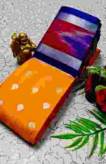 BANARASI POCHAMPALLY ALL OVER BODY SILVAR ZARI BUTTA DESIGN   FUNCTION WEAR SOFT SILK SAREES - ORANGE N