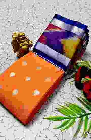 BANARASI POCHAMPALLY ALL OVER BODY SILVAR ZARI BUTTA DESIGN   FUNCTION WEAR SOFT SILK SAREES - ORANGE