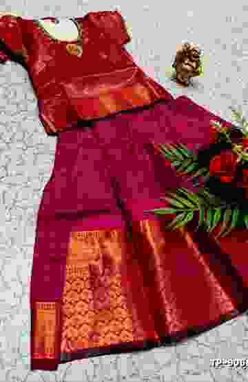 FESTIVAL AND FUNCTION WEAR TRADITIONAL KIDS PATTU PAVADAI STONE WORK DESIGN  - MEJANTA (1)
