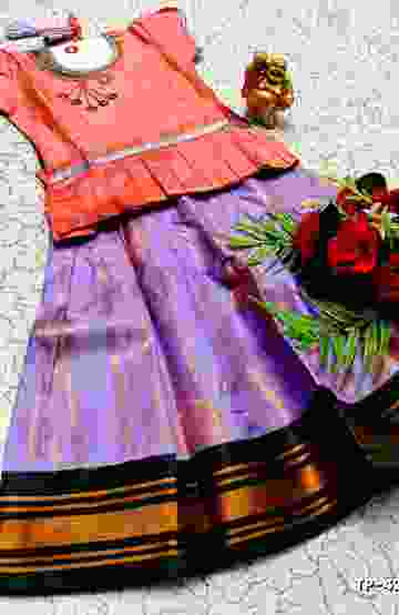 FESTIVAL AND FUNCTION WEAR TRADITIONAL KIDS PATTU PAVADAI STONE WORK DESIGN - CORAL COLOUR (4)