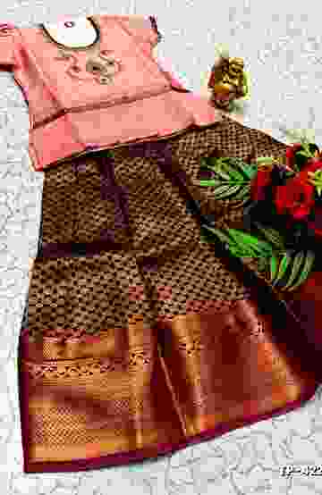 FESTIVAL AND FUNCTION WEAR TRADITIONAL KIDS PATTU PAVADAI STONE WORK DESIGN  - BABY PINK (1)