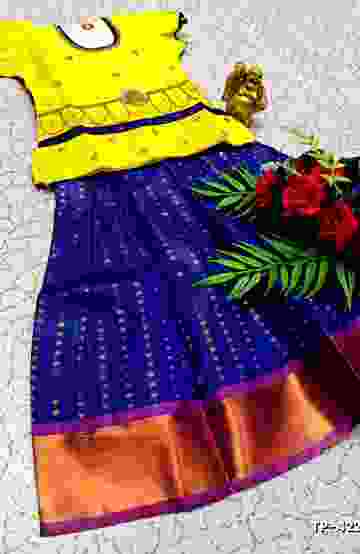 FESTIVAL AND FUNCTION WEAR TRADITIONAL KIDS PATTU PAVADAI STONE WORK DESIGN  - LEMON COLOUR (2)