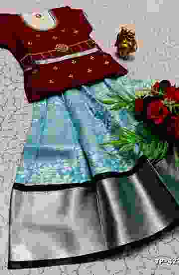 FESTIVAL AND FUNCTION WEAR TRADITIONAL KIDS PATTU PAVADAI STONE WORK DESIGN  - MERUN (3)