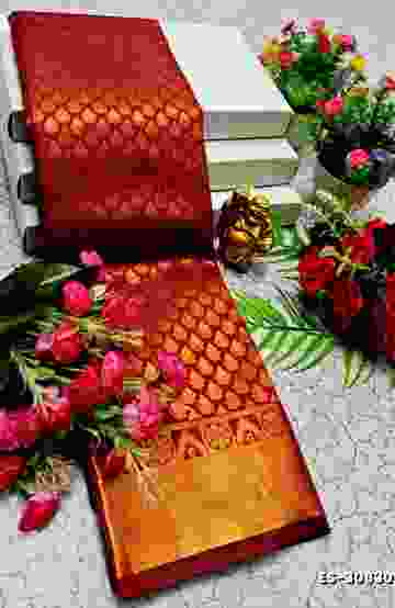 HANDLOOM KHADI COTTON SAREE WITH HAND PAINTED  WORK - MERUN