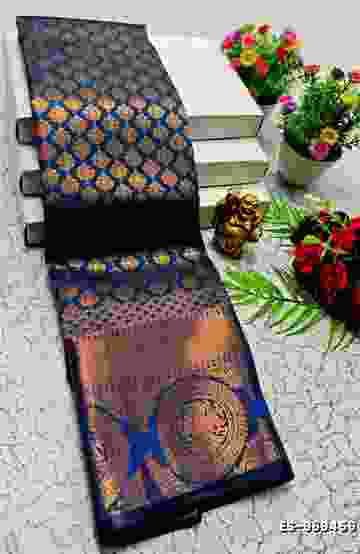 BANARASI POCHAMPALLY ALL OVER BODY SILVAR ZARI BUTTA DESIGN   FUNCTION WEAR SOFT SILK SAREES - SLATE COLOUR