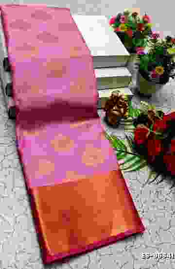 BRIDAL SILK GOLD SILVAR AND COPPER ZARI WEAVE AND WEDDING ART SILK SAREES - PINK (3)