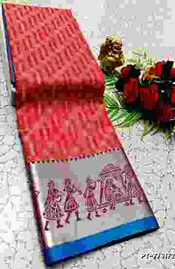 BRIDAL SILK GOLD SILVAR AND COPPER ZARI WEAVE AND WEDDING ART SILK SAREES - RED
