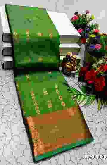 BRIDAL SILK GOLD SILVAR AND COPPER ZARI WEAVE AND WEDDING ART SILK SAREES - DARK GREEN
