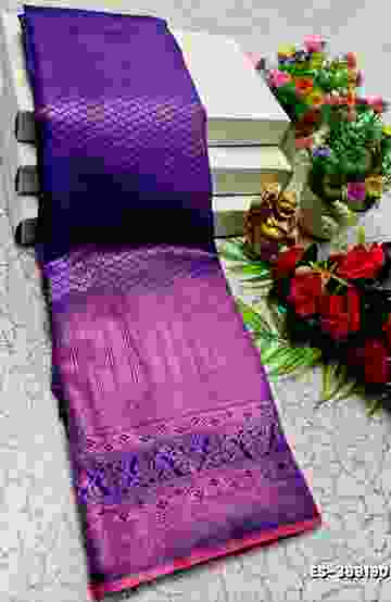 BRIDAL SILK GOLD SILVAR AND COPPER ZARI WEAVE AND WEDDING ART SILK SAREES - BRINJAL COLOUR