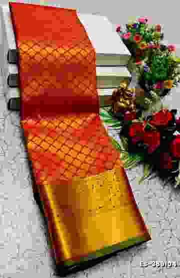 BRIDAL SILK GOLD SILVAR AND COPPER ZARI WEAVE AND WEDDING ART SILK SAREES - RED