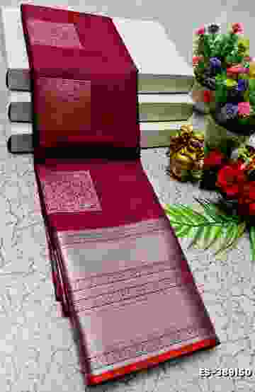 BRIDAL SILK GOLD SILVAR AND COPPER ZARI WEAVE AND WEDDING ART SILK SAREES - MEJANTA (1)