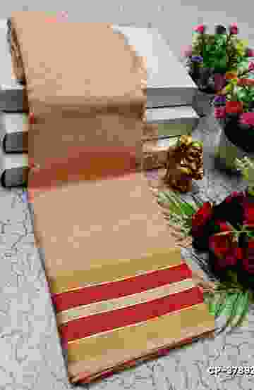 FANCY PLAIN COTTON SOFT SILK SAREES - LIGHT SANDLE (1)