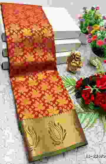 BRIDAL SILK GOLD SILVAR AND COPPER ZARI WEAVE AND WEDDING ART SILK SAREES - RED (1)