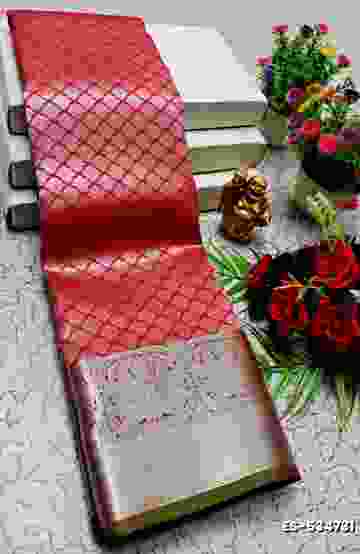 BRIDAL SILK GOLD SILVAR AND COPPER ZARI WEAVE AND WEDDING ART SILK SAREES - DARK PINK (6)