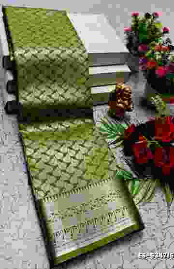 BRIDAL SILK GOLD SILVAR AND COPPER ZARI WEAVE AND WEDDING ART SILK SAREES - GREEN (1)