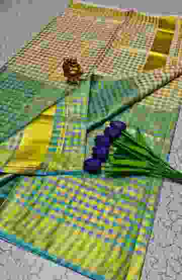 KORVAI KOTANJI TRENDY & FANCY BHUTTA AND 2/100 SILK COTTON SAREES FUNCTION WEAR - PARET GREEN