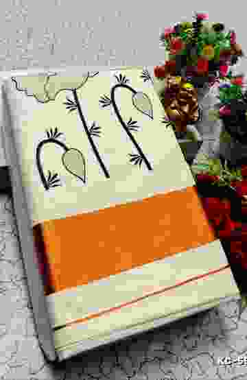 TRENDING KERALA SPECIAL FULL WORK EMBOSSED DIGITAL PRINTING COTTON SAREE COLLECTIONS - BEIGE COLOUR (54)