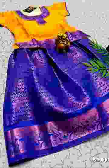TRADITIONAL KIDS PATTU PAVADAI SET FUNCTION AND FESTIVAL WEAR - LIGHT YELLOW (1)