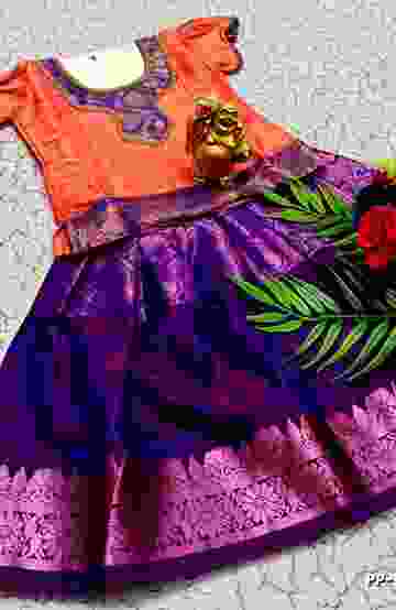 TRADITIONAL KIDS PATTU PAVADAI SET FUNCTION AND FESTIVAL WEAR - CORAL COLOUR (1)