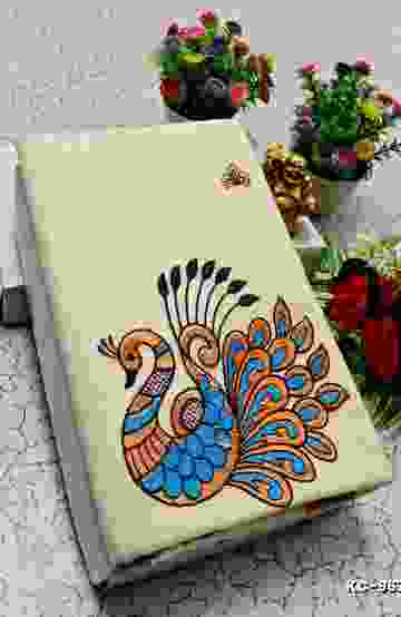 TRENDING KERALA SPECIAL FULL WORK EMBOSSED DIGITAL PRINTING TISSUE SAREE COLLECTIONS - IVORY COLOUR (56)